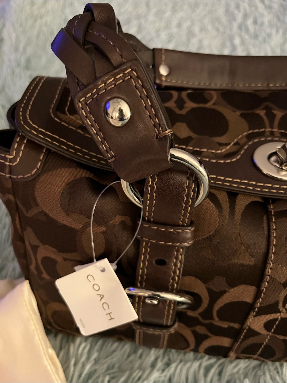 Coach Brown Signature Canvas Satchel Bag with Leather Trim STUNNING NWT - Picture 3 of 16